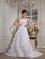 Cheap A-line Strapless Court Train Organza Appliques Wedding Dress