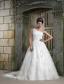 Beautiful A-line One Shoulder Court Train Tulle and Taffeta Feather Wedding Dress