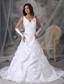 Brand New A-line V-neck Court Train Taffeta Beading Wedding Dress