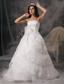 Affordable A-line Strapless Court Train Organza Handle Flowers Wedding Dress