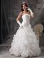 Gorgeous A-line Strapless Floor-length Organza Beading Wedding Dress
