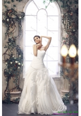 2015 White Sweetheart Ruching Wedding Dresses with Brush Train