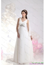 2015 Popular V Neck Wedding Dress with Beading and Ruching