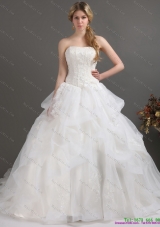 2015 Popular Strapless Lace Wedding Dress with Brush Train