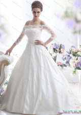 2015 Elegant Off the Shoulder Wedding Dress with three fourthes  Length Sleeve
