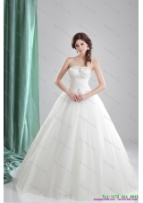 2015 Inexpensive A Line Strapless Wedding Dress with Beading
