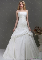 New Style Strapless Wedding Dress with Ruching and Lace for 2015