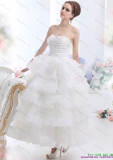 2015 Unique White Wedding Dresses with Ruffled Layers and Beading