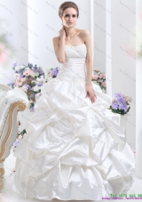 2015 White Brush Train wedding dresses with Pick Ups and Sequins