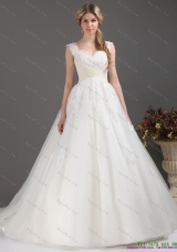 2015 Sequines Lace Sweetheart White Wedding Dresses with Brush Train