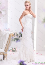 2015 White Sweetheart Beading and Lace Wedding Dresses with  Brush Train