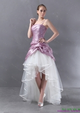 2015 Ruched High Low Beaded Wedding Gowns in White and Lilac