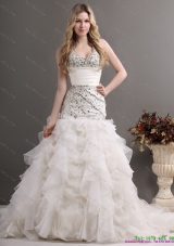 2015 Exquisite Halter Top Wedding Dress with Beading and Ruffles