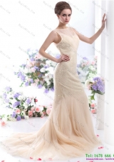 Gorgeous 2015 Beteau Champagne Wedding Dress with Sequins