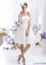 White Strapless  Short Wedding Dresses with Bownot and Rolling Fowers