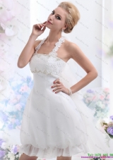 Cheap Halter Top Laced Short Wedding Dresses White