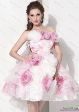 Multi Color Strapless Short Wedding Dresses with Hand Made Flower