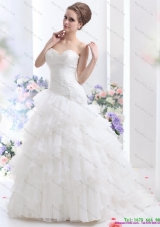 White Brush Train Wedding Dresses with Ruffled Layers and Sequins