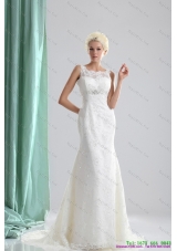 2015 New Style Lace and Beading Wedding Dress with Brush Train