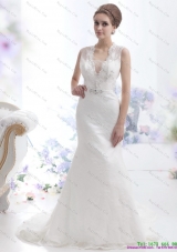 2015 Pretty Mermaid Beading Wedding Dress with Brush Train