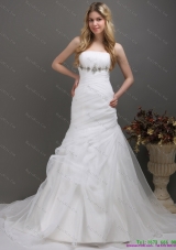 2015 Fashionable Strapless Wedding Dress with Ruching and Paillette