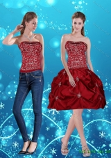 Discount Wine Red Pretty Strapless 2015 Detachable Prom skirts with Embroidery