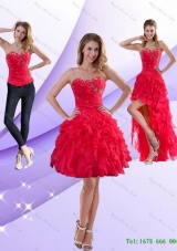 Perfect Strapless Red 2015 Detachable Prom Skirts with Ruffles and Beading