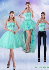 2015 Detachable New Style Sweetheart Apple Green Prom skirts with Appliques