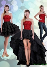 2015 Detachable Discount Strapless Beading Prom skirts in Red and Black
