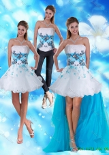 2015 Detachable Strapless White and Blue Prom skirts with Appliques and Beading