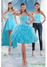 2015 Detachable Delicate Sweetheart Baby Blue Prom skirts Gown with Appliques and Ruffles