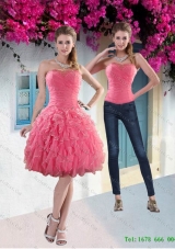 Pretty 2015 Detachable Strapless Watermelon Prom skirts with Beading and Ruffles