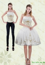 2015 Detachable Pretty Strapless Knee Length White Prom skirts with Appliques