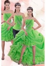 Detachable Exclusive Strapless Spring Green Prom skirts  with Appliques and Ruffles