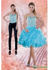 2015 Detachable Fitting Baby Blue Prom  Skirts with Beading and Ruffles