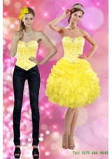 Pretty 2015 Detachable Sweetheart Yellow Prom  Skirts with Beading and Ruffles