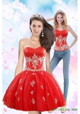 Luxurious 2015 Detachable Sweetheart Appliques Prom Skirts in Red