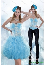 Detachable Exclusive Appliques and Ruffles Sweetheart Aqua Blue Prom Skirts for 2015