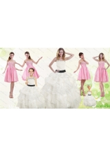 White Strapless Beading Quinceanera Dress and Baby Pink Short Beading Prom Dresses and  Affordable Little Girl Pageant Dress with Beading and Ruffles