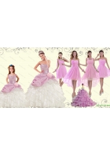 Elegant Ruffles Multi Color Quinceanera Dress and Pink Short Dama Dresses and 2015 Straps Ruffles Little Girl Dress