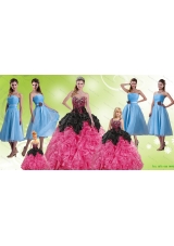 Multi Color Sweetheart Quinceanera Gown and Strapless Hand Made Flower Prom Dresses and Ruffles and Beading Little Girl Dress