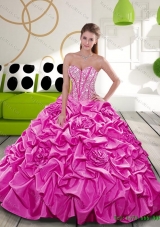 2015 Affordable Fuchsia Quinceanera Dresses with Beading and Pick Ups