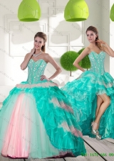 In Stock Beading and Ruffled Layers Quinceanera Gowns in Multi Color for 2015