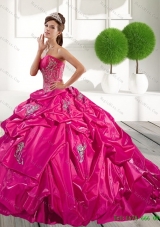 2015 In Stock Appliques and Pick Ups Quinceanera Dress in Hot Pink