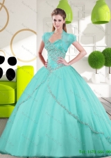 2015 In Stock Sweetheart Ball Gown Quinceanera Gown with Appliques