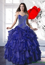 In Stock 2015 Appliques and Ruffles Quinceanera Dresses in Royal Blue