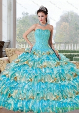 In Stock Beading and Ruffled Layers Sweetheart Quinceanera Dresses for 2015