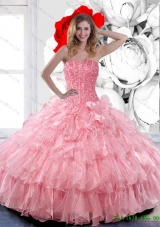 In Stock Sweetheart 2015 Quinceanera Dresses with Ruffled Layers