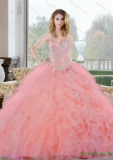 2015 Wonderful Beading and Ruffles Sweetheart Quinceanera Gown