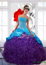 Multi-Colored Sweetheart Ruffles Sweet 16 Dresses with Appliques and Pick Ups